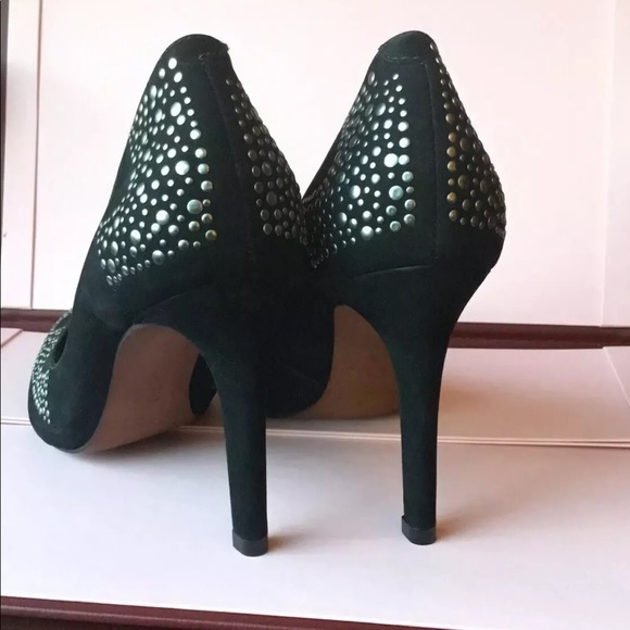 High Hill Black Suede Studded Shows Stilettos - Picture 3 of 8